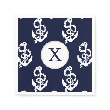Personalized Monogram Navy Blue Anchor Nautical Paper Napkins