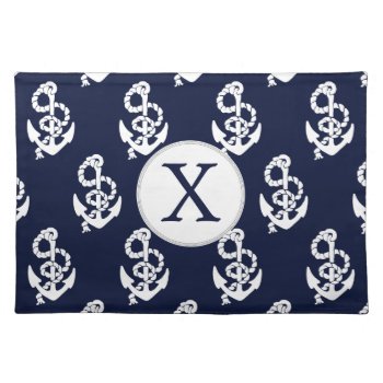 Personalized Monogram Navy Blue Anchor Nautical Placemat by MonogramBoutique at Zazzle