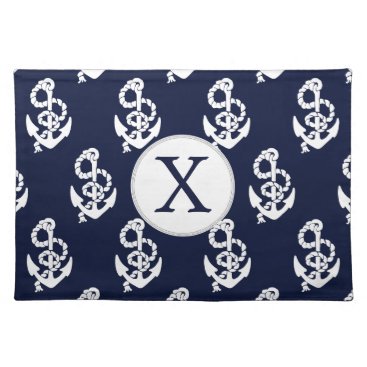 Personalized Monogram Navy Blue Anchor Nautical Placemat