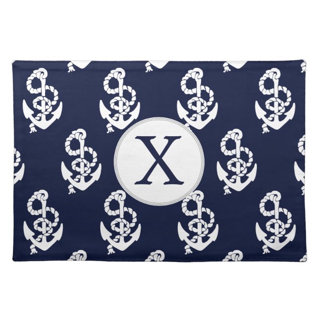 Personalized Monogram Navy Blue Anchor Nautical Placemat (Front)