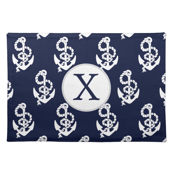 Personalized Monogram Navy Blue Anchor Nautical Placemat Zazzle