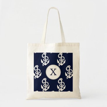 Personalized Monogram Navy Blue Anchor Nautical Tote Bag