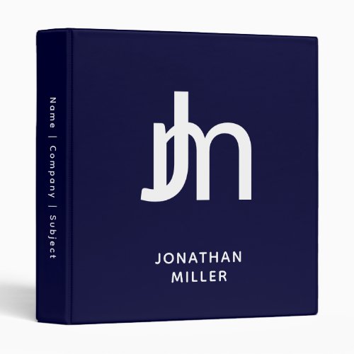 Personalized Monogram Navy Blue Binder