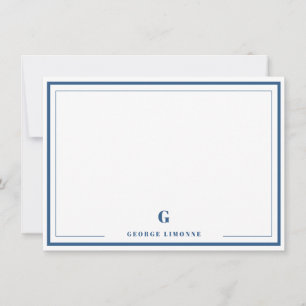 Personalized Monogram Navy Blue Border Stationery Note Card