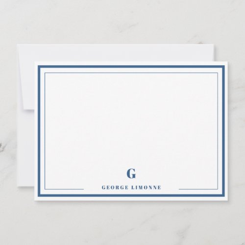 Personalized Monogram Navy Blue Border Stationery Note Card