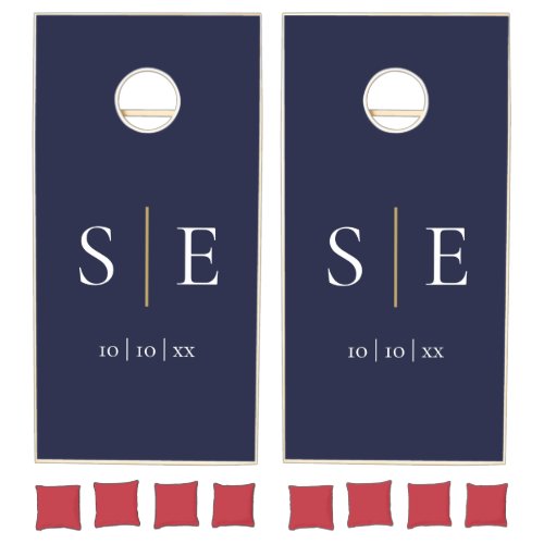 Personalized Monogram Navy Blue Gold Minimalist  Cornhole Set