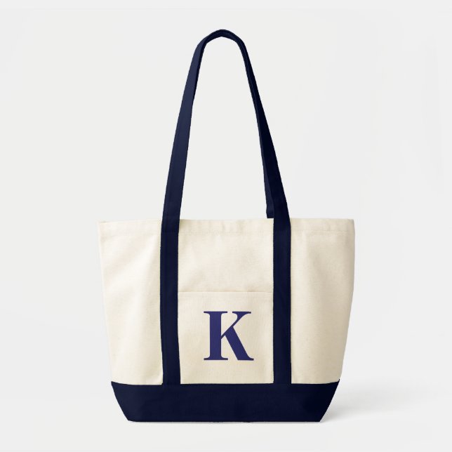 Personalized Monogram NAVY BLUE + NATURAL TOTE (Front)