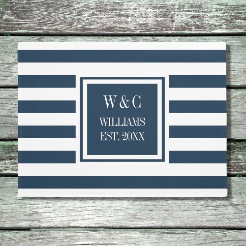 Personalized Monogram Navy Blue White Stripe Doormat