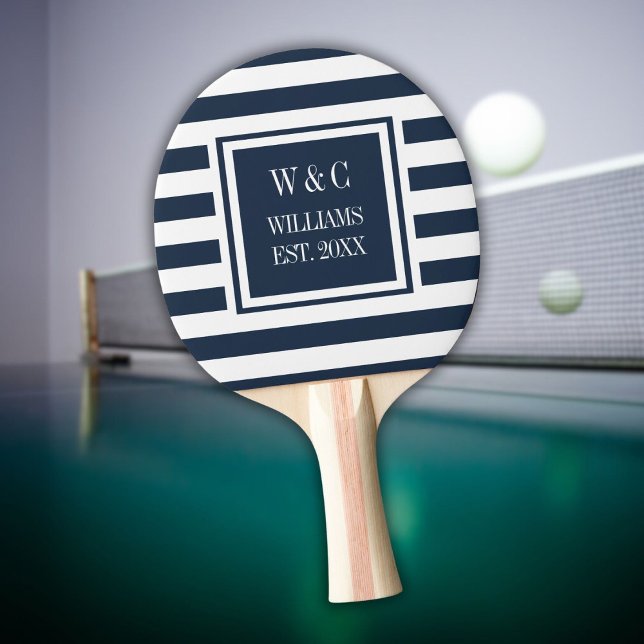 Personalized Monogram Navy Blue White Stripe Ping Pong Paddle (Personalized Monogram Navy Blue White Stripe Ping Pong Paddle)