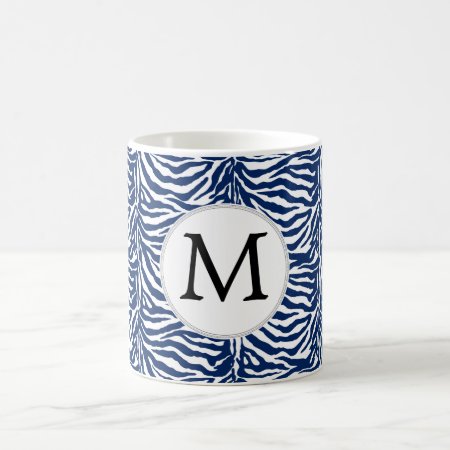 Personalized Monogram Navy Blue Zebra Stripes Coffee Mug