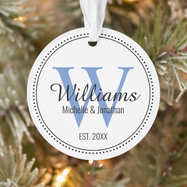 Personalized Monogram Newlywed Blue Acrylic Ornament (Tree)