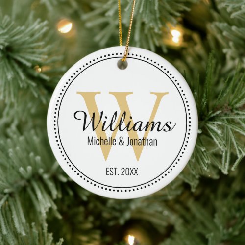 Personalized Monogram Newlywed Gold Ceramic Ornament