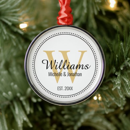 Personalized Monogram Newlywed Gold Metal Ornament