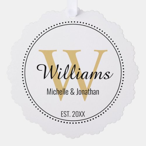 Personalized Monogram Newlywed Gold Ornament Card