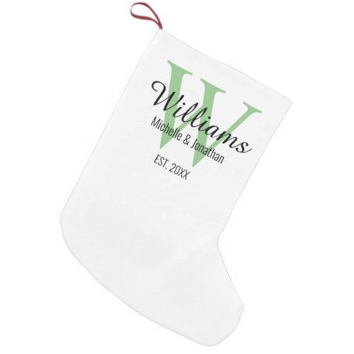 Personalized Monogram Newlywed Green Small Christmas Stocking