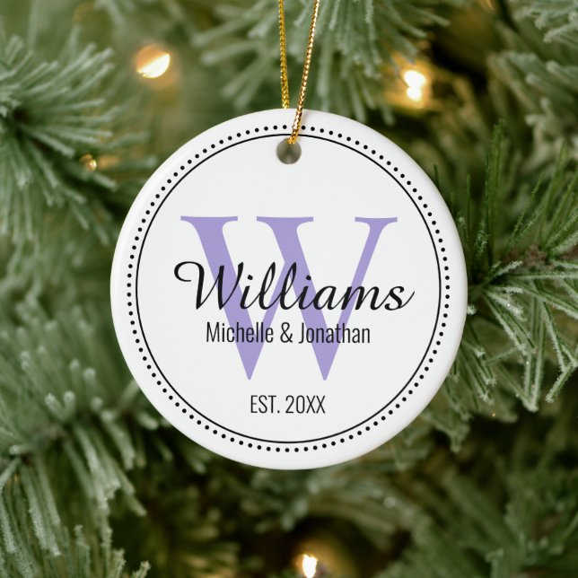 Personalized Monogram Newlywed Lavender Ceramic Ornament (Tree)