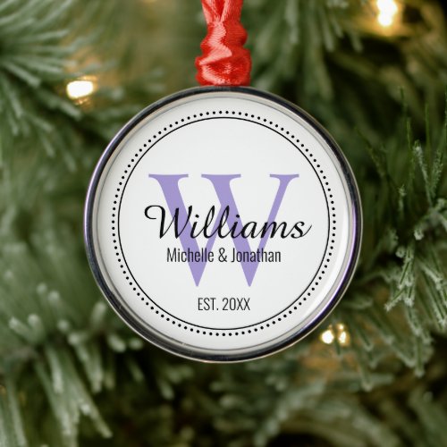 Personalized Monogram Newlywed Lavender Metal Ornament