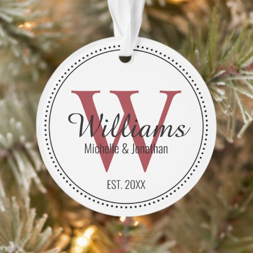Personalized Monogram Newlywed Red Acrylic Ornament