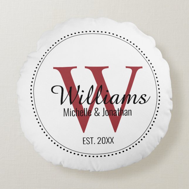Personalized Monogram Newlywed Red  Round Pillow (Front)
