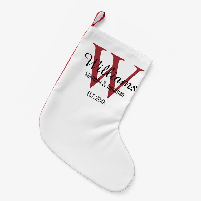 Personalized Monogram Newlywed Red Small Christmas Stocking (Front (Hanging))