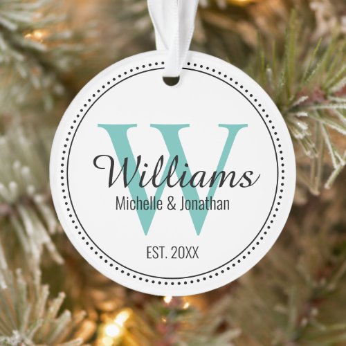 Personalized Monogram Newlywed Teal Green Acrylic Ornament
