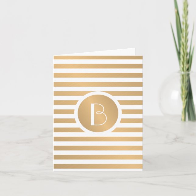 Personalized Monogram Note Cards with Gold Stripes (Front)