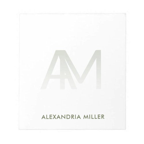 Personalized Monogram Olive Green and White Notepad