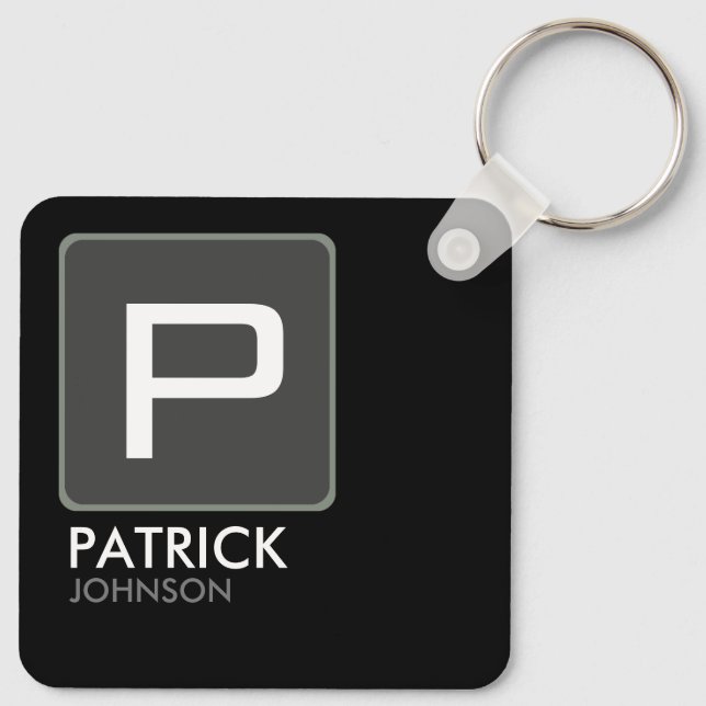 Personalized Monogram on Black (editable color) Keychain (Back)