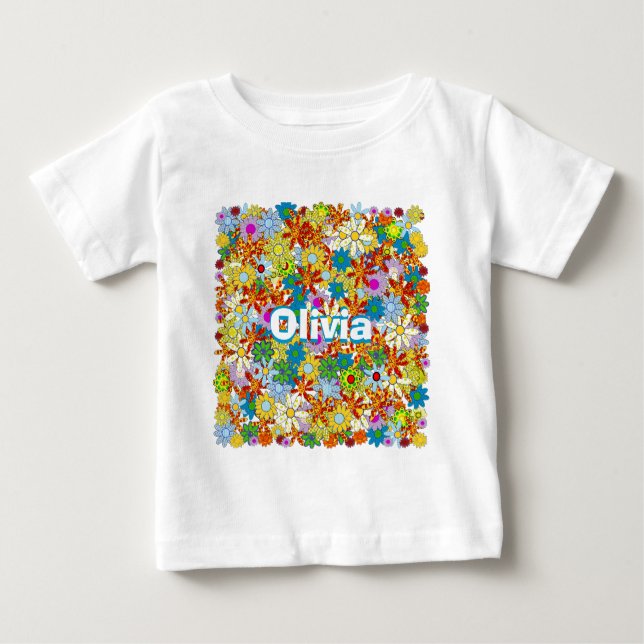 Personalized Monogram or Name Floral Pattern Baby T-Shirt (Front)