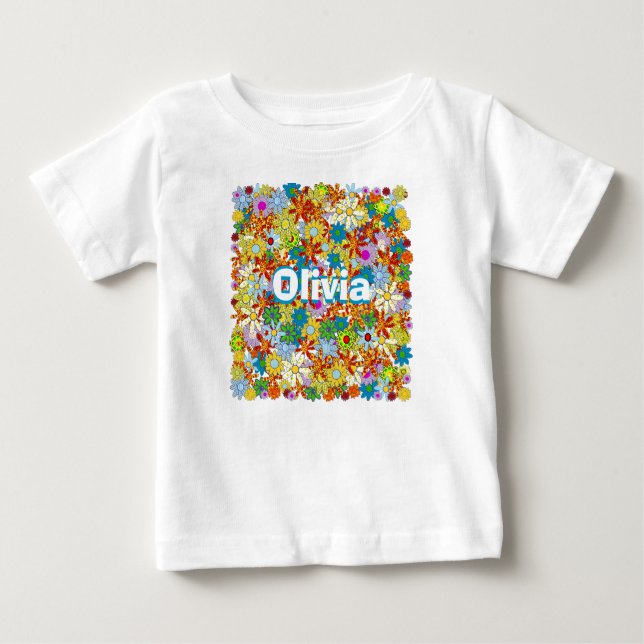 Personalized Monogram or Name Floral Pattern Baby T-Shirt (Front)