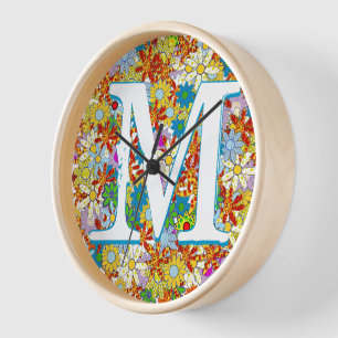 Personalized Monogram or Name Floral Pattern Clock