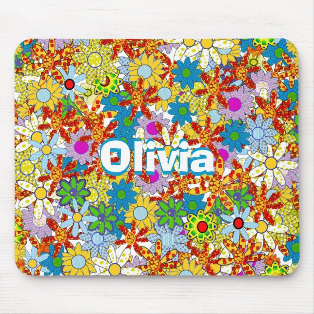 Personalized Monogram or Name Floral Pattern Mouse Pad (Front)