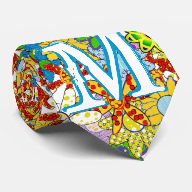 Personalized Monogram or Name Floral Pattern Neck Tie (Rolled)