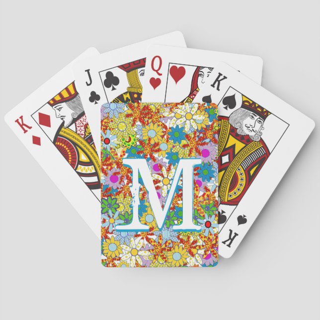 Personalized Monogram or Name Floral Pattern Poker Cards (Back)