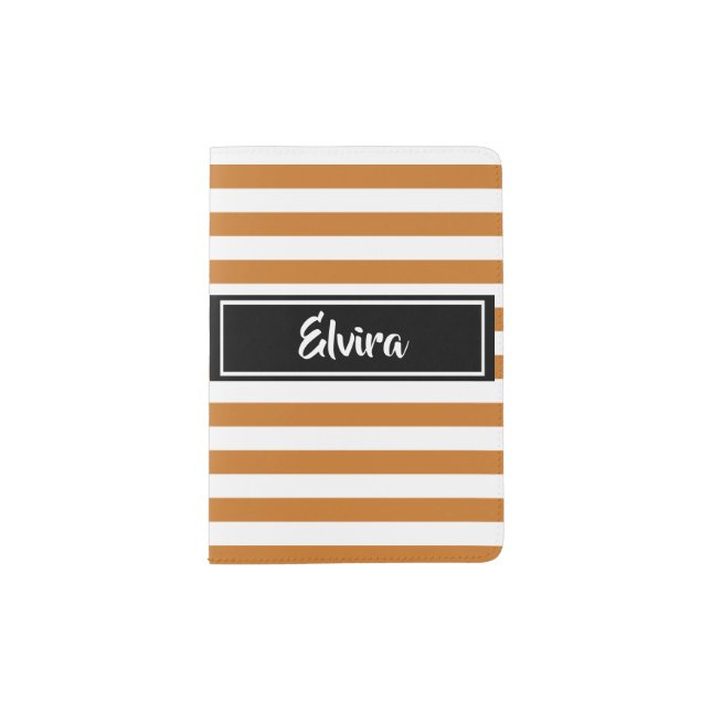 Personalized Monogram Orange and White Striped Passport Holder (Front)