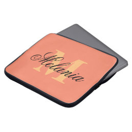 Personalized monogram orange colour laptop sleeve