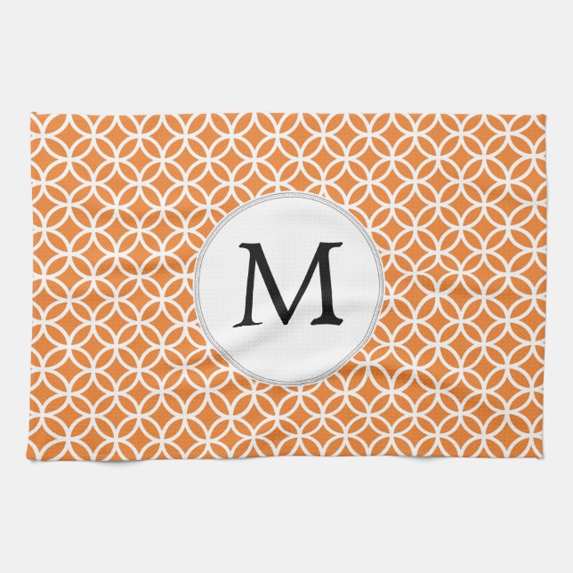 Personalized Monogram Orange double rings pattern Towel (Horizontal)