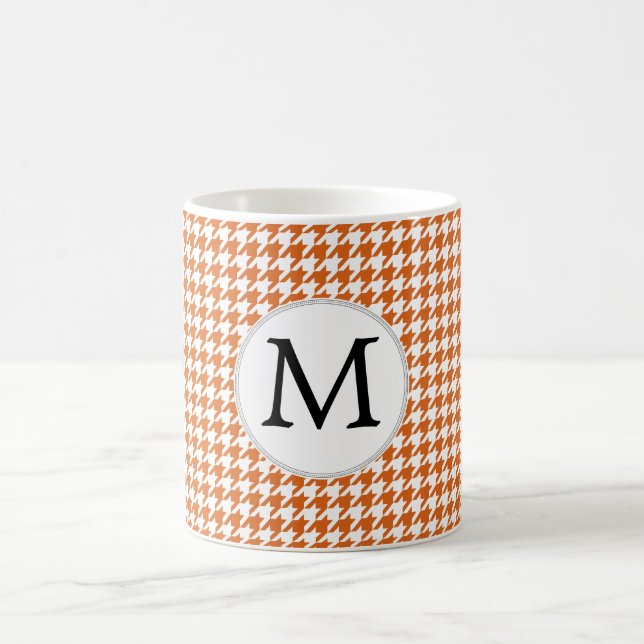 Personalized Monogram Orange Houndstooth Pattern Coffee Mug (Center)