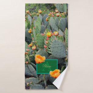 Personalized Monogram Orange Prickly Pear Cactus 2 Bath Towel