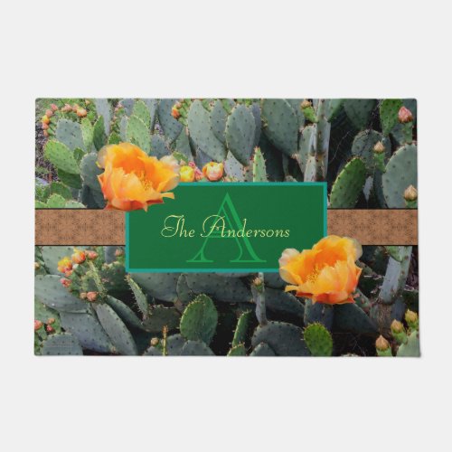 Personalized Monogram Orange Prickly Pear Cactus 2 Doormat