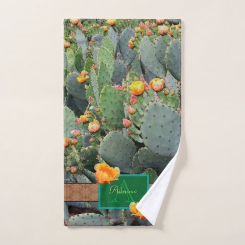 Personalized Monogram Orange Prickly Pear Cactus 2 Hand Towel