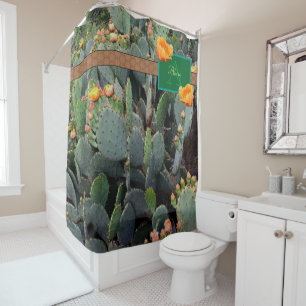 Personalized Monogram Orange Prickly Pear Cactus 2 Shower Curtain