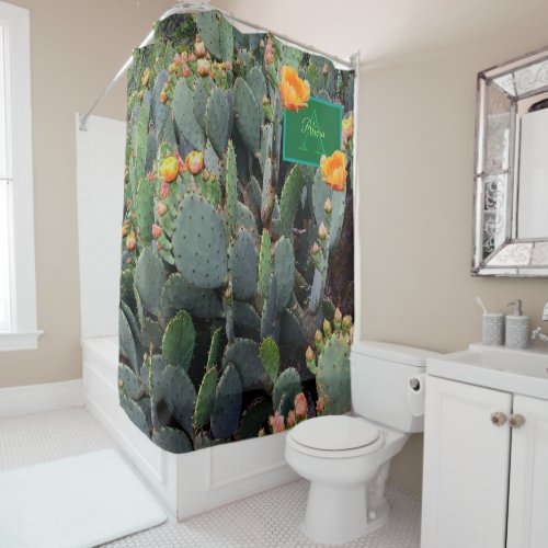 Personalized Monogram Orange Prickly Pear Cactus 2 Shower Curtain