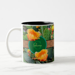 Personalized Monogram Orange Prickly Pear Cactus 2 Two-Tone Coffee Mug
