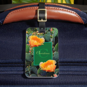 Personalized Monogram Orange Prickly Pear Cactus Luggage Tag