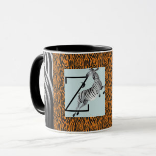 Personalized Monogram orange Zebra Stripes pattern Mug