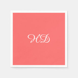 Personalized monogram paper napkins coral pink