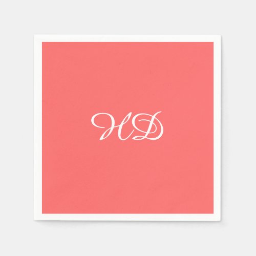 Personalized monogram paper napkins  coral pink