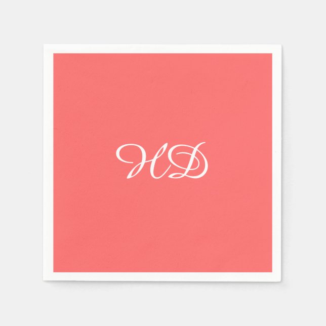 Personalized monogram paper napkins | coral pink (Front)
