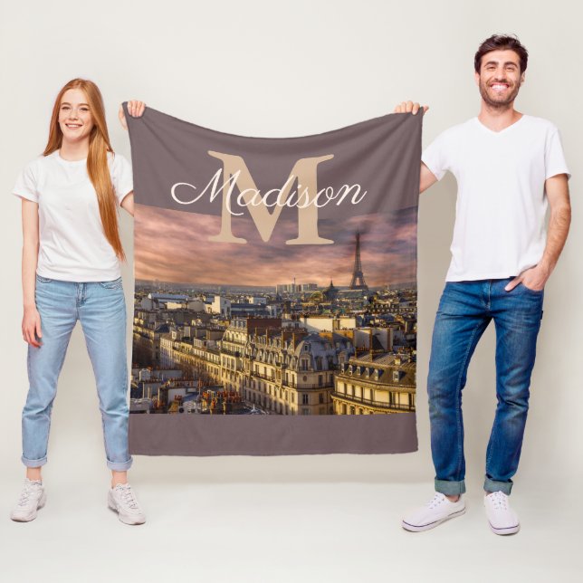 Personalized Monogram Paris France Eiffel Tower Fleece Blanket (In Situ)
